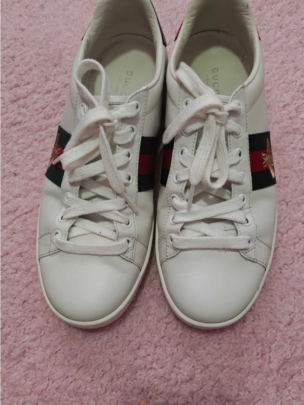 Gucci White Leather Sneakers with Green and Red Web - Picture 7 of 8